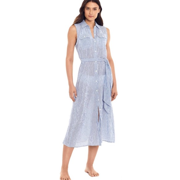 Lauren Ralph Lauren Dresses & Skirts - Lauren Ralph Lauren Cotton Crepe Mini Stripe Shirt Dress Light Blue Small
